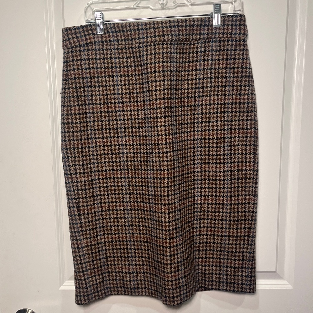 J Crew No. 2 Brown Plaid Pencil Skirt, 8 TALL
